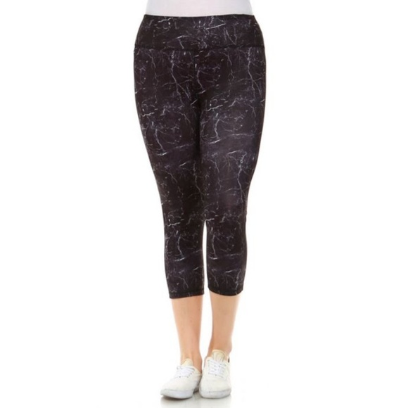Mono B Pants - PLUS Black Marble Print Capri Leggings
